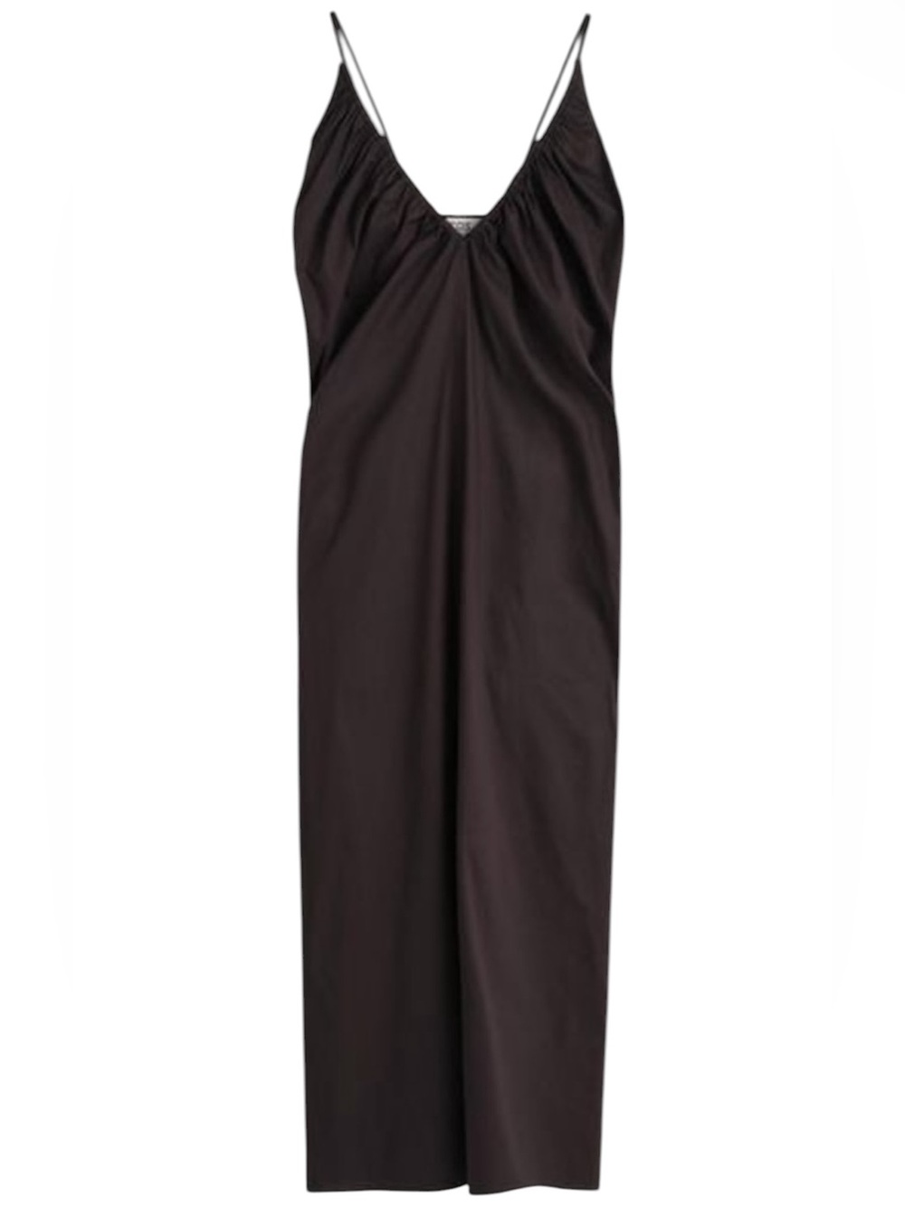 COS Gathered V-Neck Maxi Dress Espresso Brown Size 14
